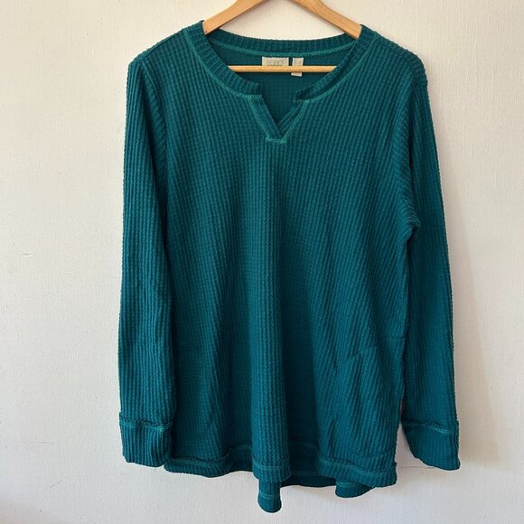 Logo Lounge Lori Goldstein Thermal Shirt Womens Large Blue Green Split Neck Top - Picture 1 of 5